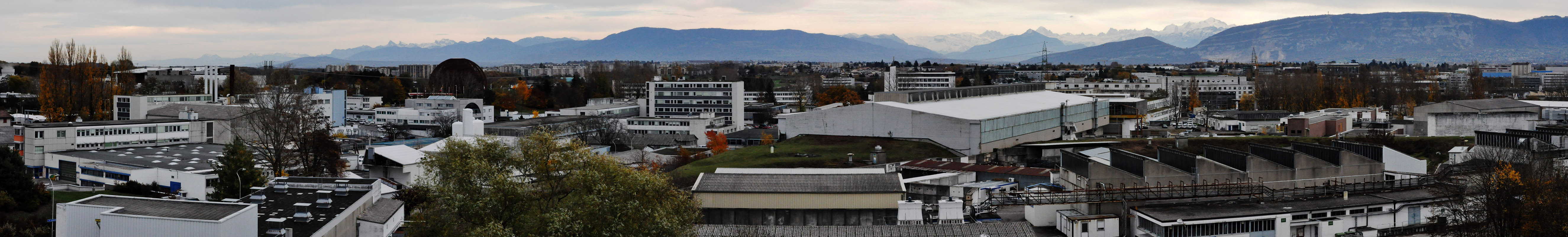 Panorama view of the CERN Meiryn site (Southern half) seen from the building 361